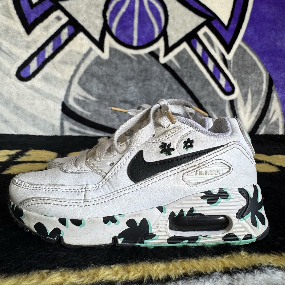 Size 10.5c - Nike Air Max 90 SE Kids White Mint Floral Flower Shoes FJ3166-100